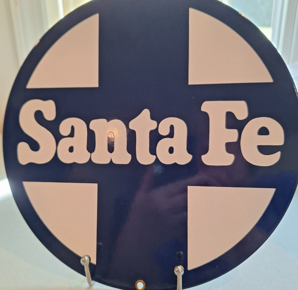 Santa Fe Railroad Porcelain Sign 10" Round Ande Rooney Circle & Cross Logo